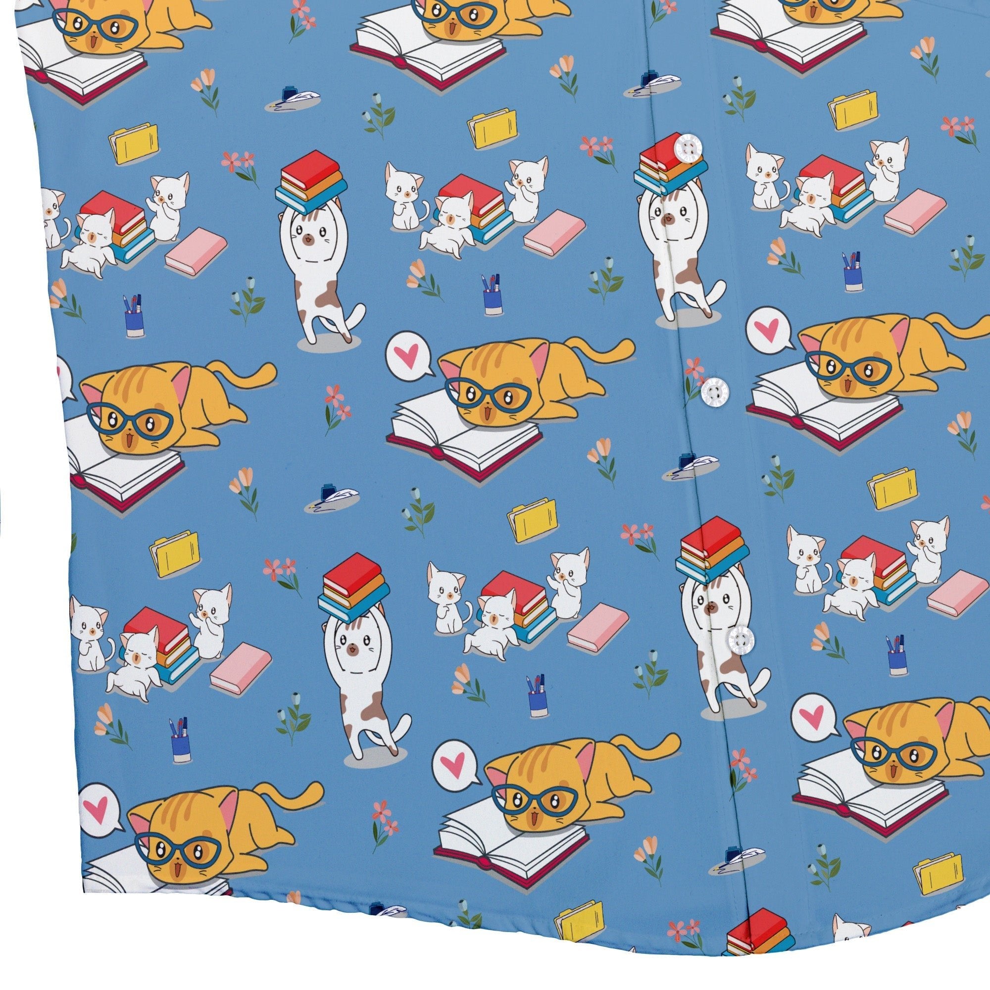 Book Nerd Cats Button Up Shirt - adult sizing - Animal Patterns - Book Prints
