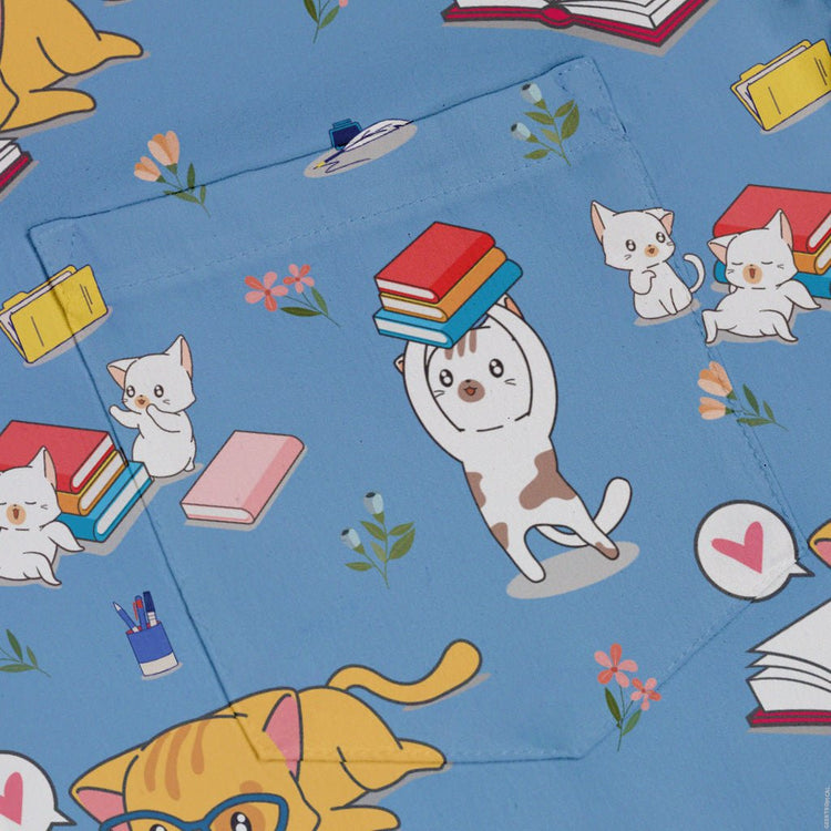 Book Nerd Cats Button Up Shirt - adult sizing - Animal Patterns - Book Prints