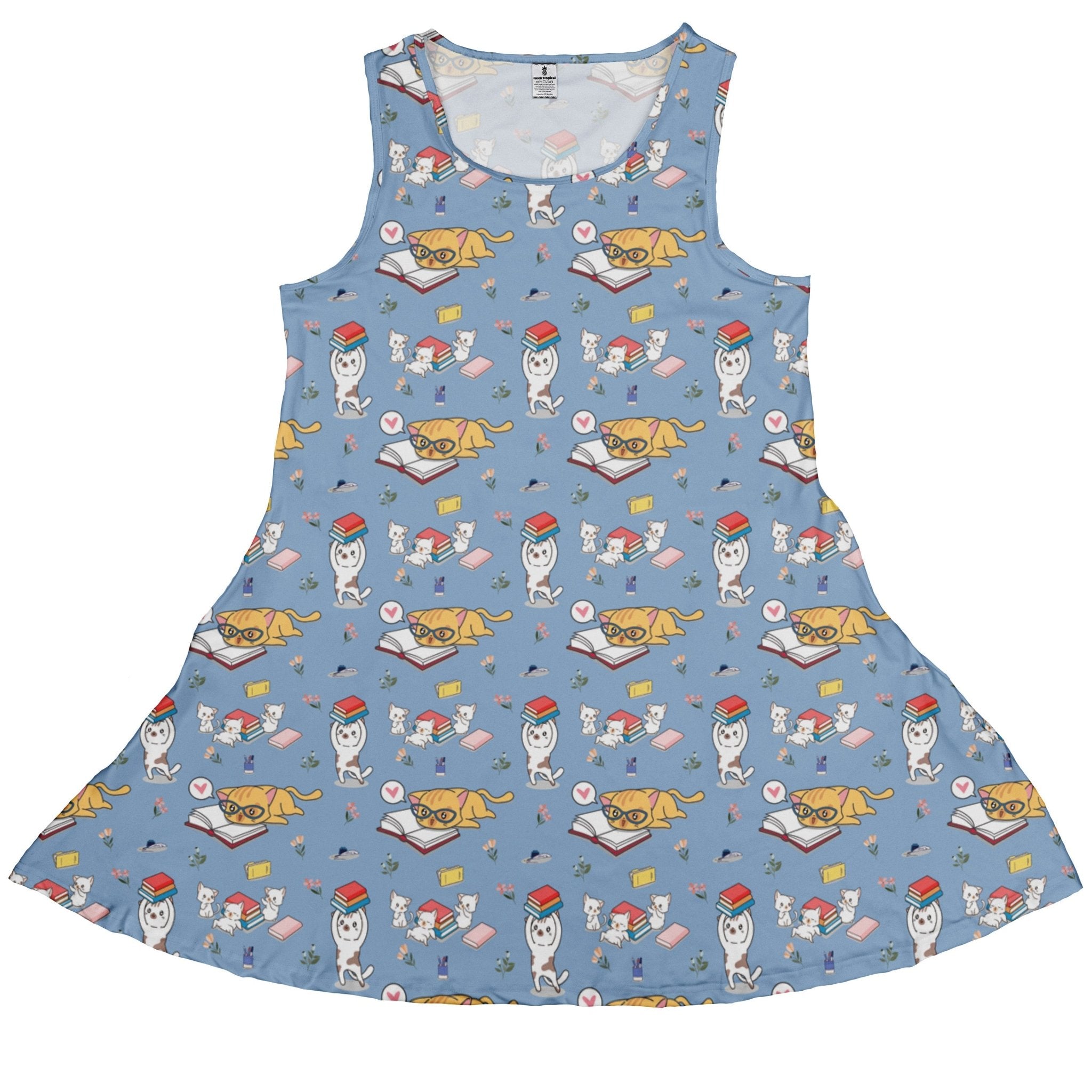 Book Nerd Cats Dress Geek Nerd Animal Patterns Book Prints lx - C