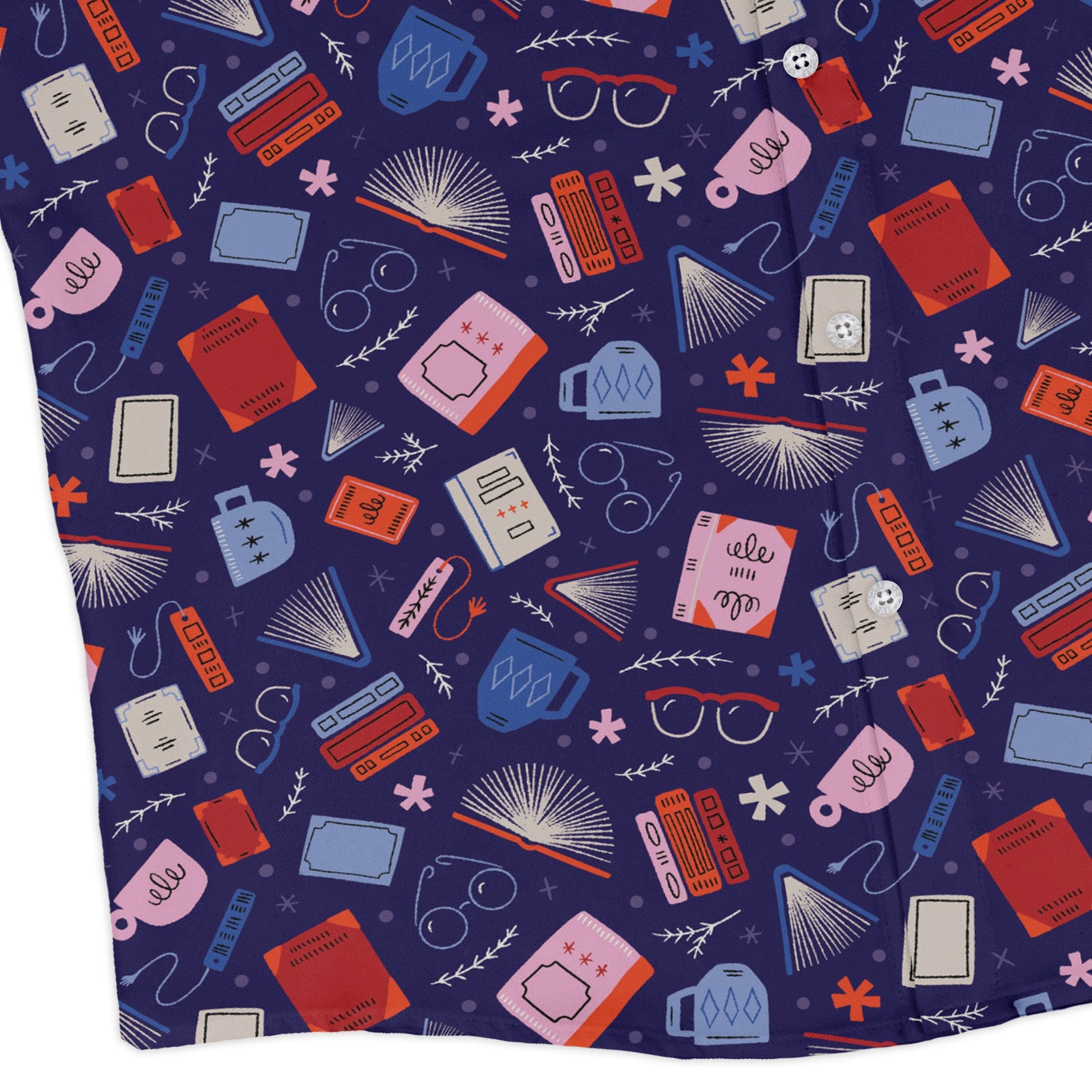 Book Nerd Long Sleeve Button Up Shirt Geek Nerd adult sizing book prints Design by Zirkus Design