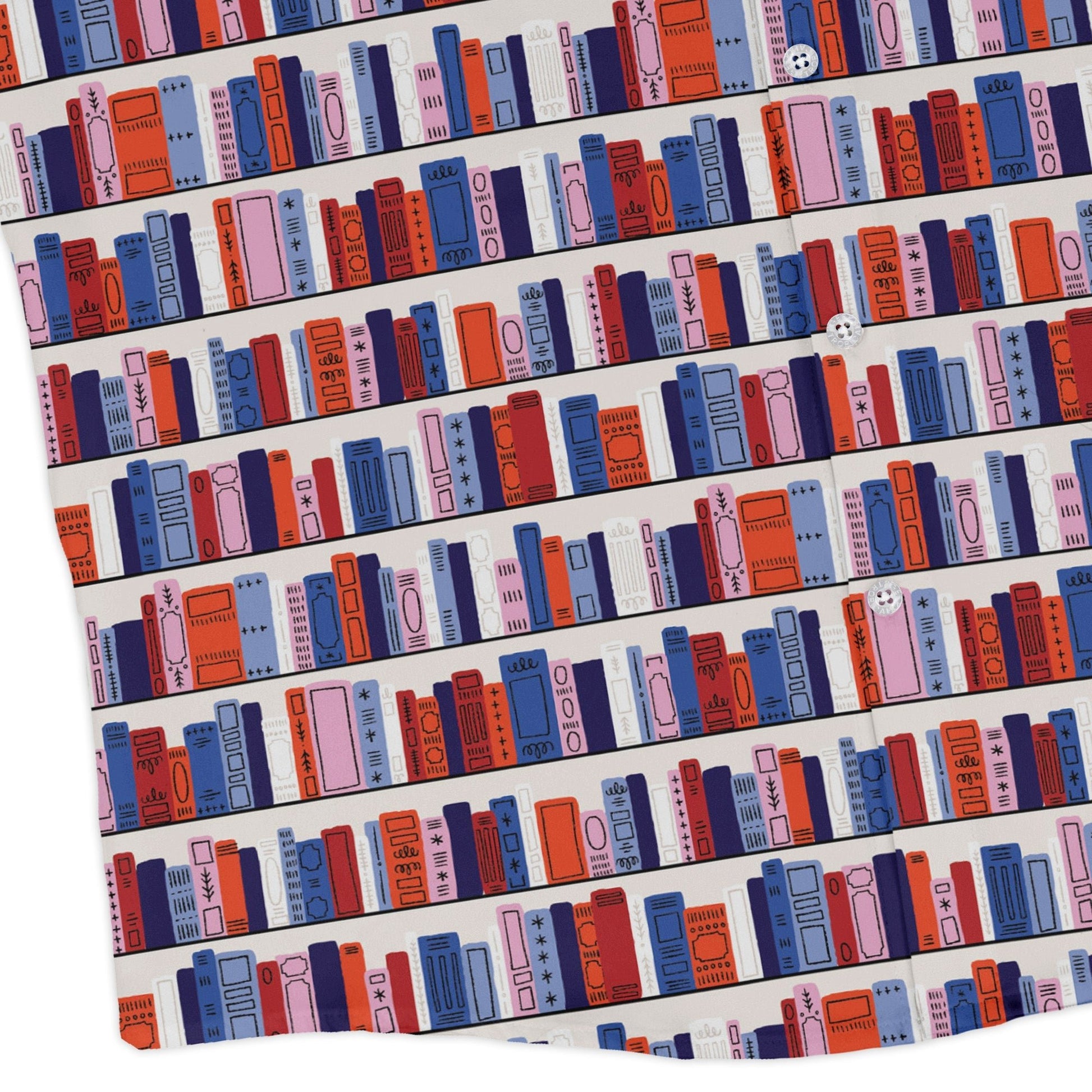 Book Shelf Long Sleeve Button Up Shirt Geek Nerd adult sizing book prints Design by Zirkus Design