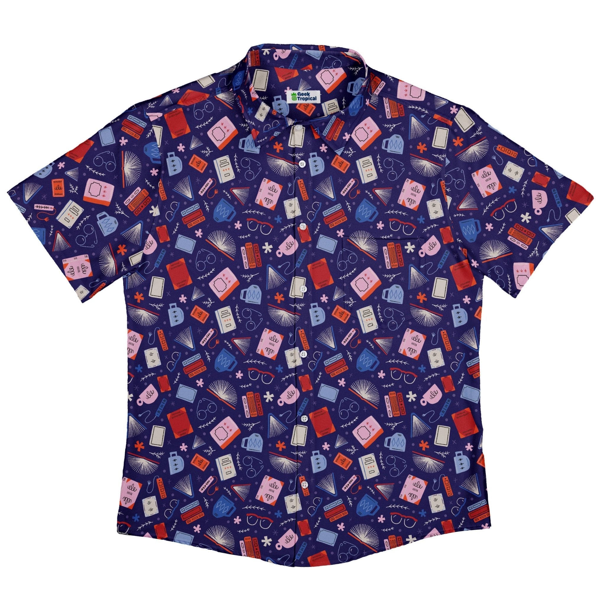 Book Nerd Button Up Shirt Geek Nerd adult sizing book prints Design by Zirkus Design