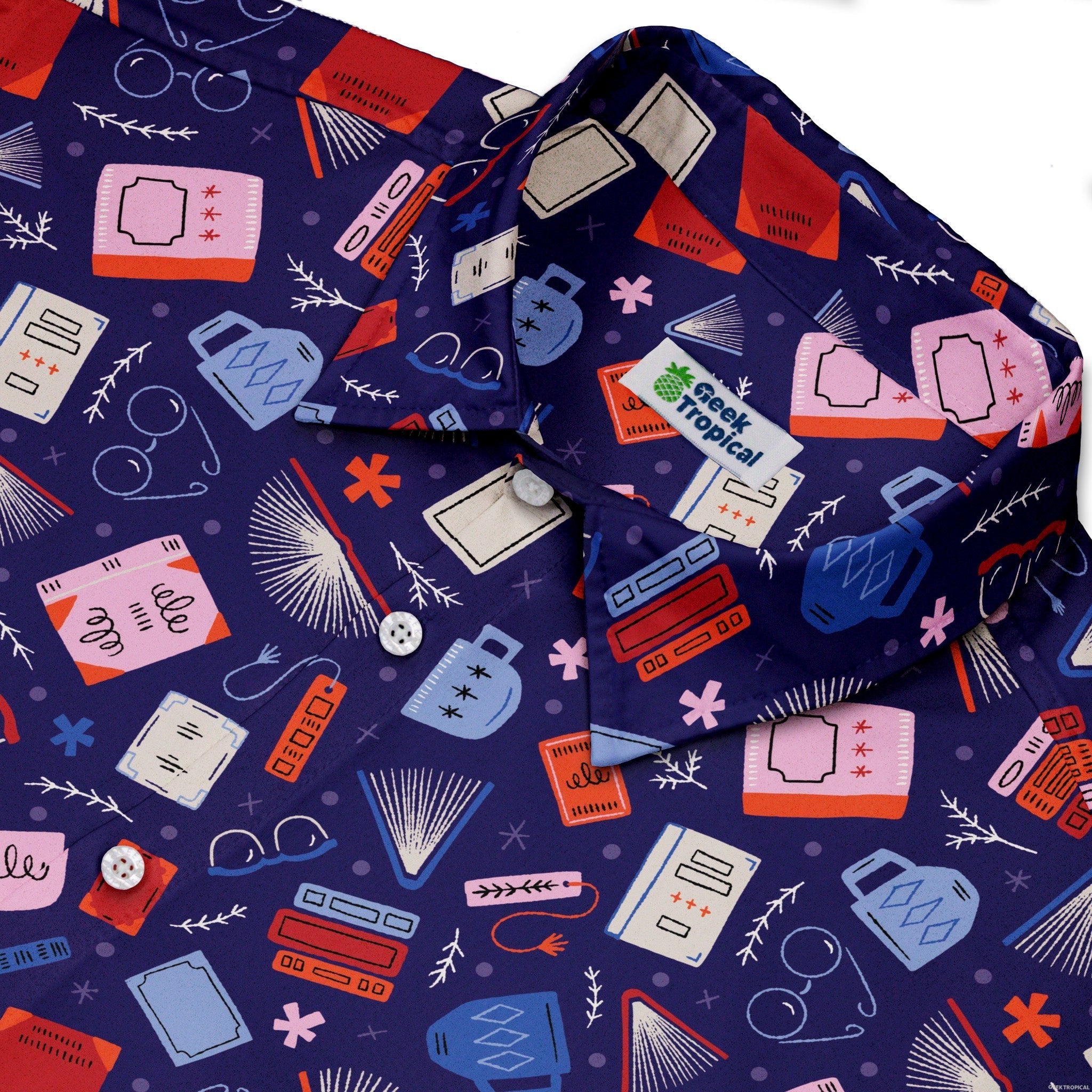 Book Nerd Button Up Shirt Geek Nerd adult sizing book prints Design by Zirkus Design