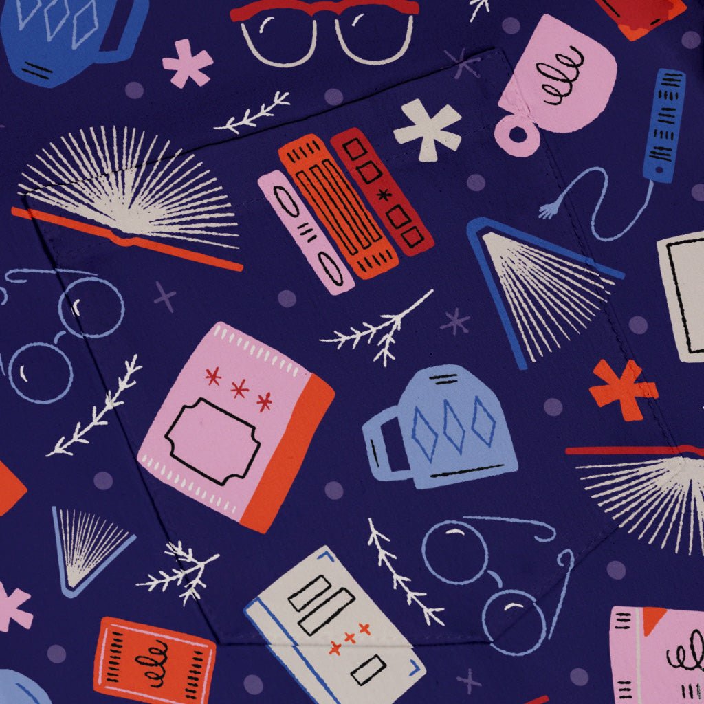 Book Nerd Button Up Shirt Geek Nerd adult sizing book prints Design by Zirkus Design