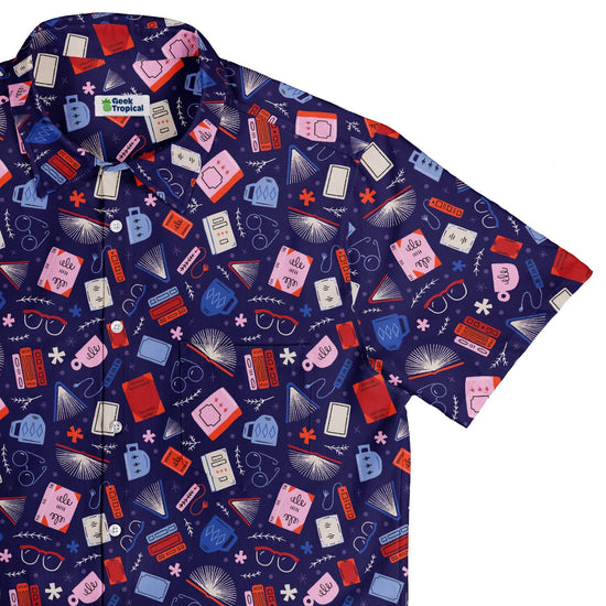 Book Nerd Button Up Shirt Geek Nerd adult sizing book prints Design by Zirkus Design