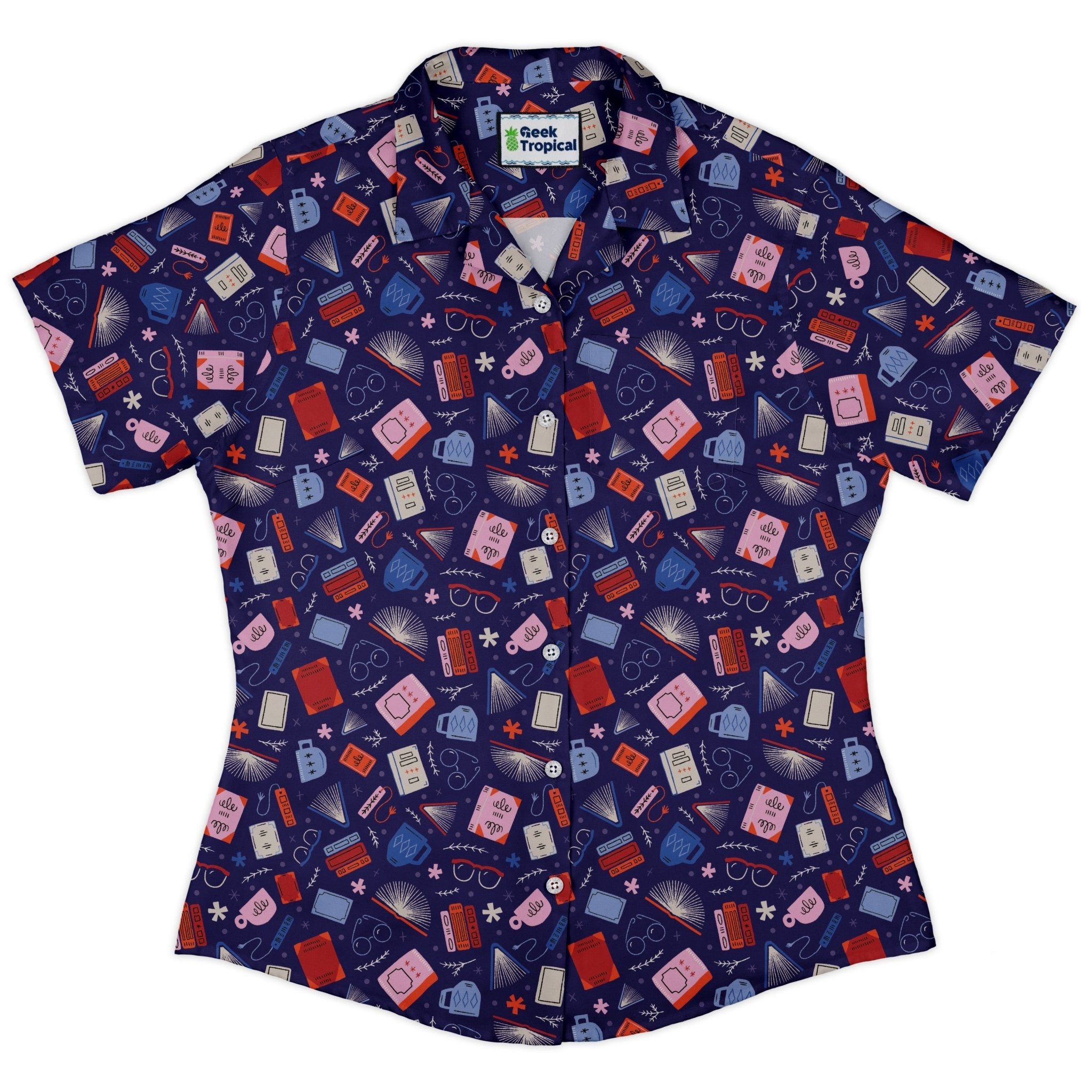 Book Nerd Curvy Button Up Shirt Geek Nerd book prints Design by Zirkus Design q225