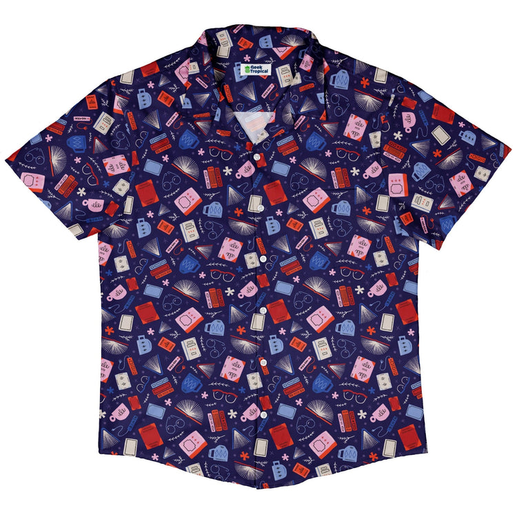 Book Nerd Button Up Shirt Geek Nerd adult sizing book prints Design by Zirkus Design