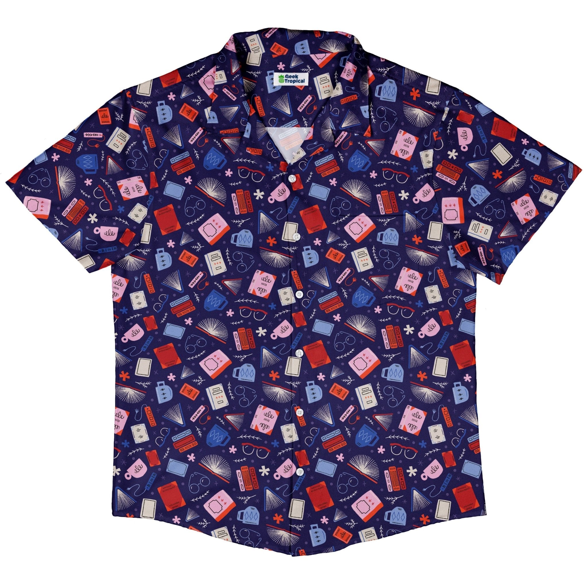 Book Nerd Button Up Shirt Geek Nerd adult sizing book prints Design by Zirkus Design
