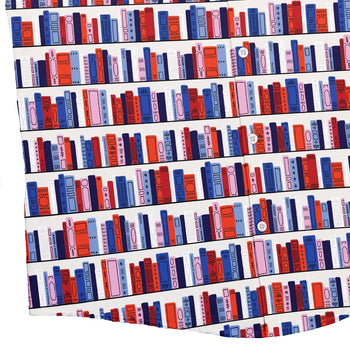 Book Shelf Button Up Shirt Geek Nerd adult sizing book prints Design by Zirkus Design