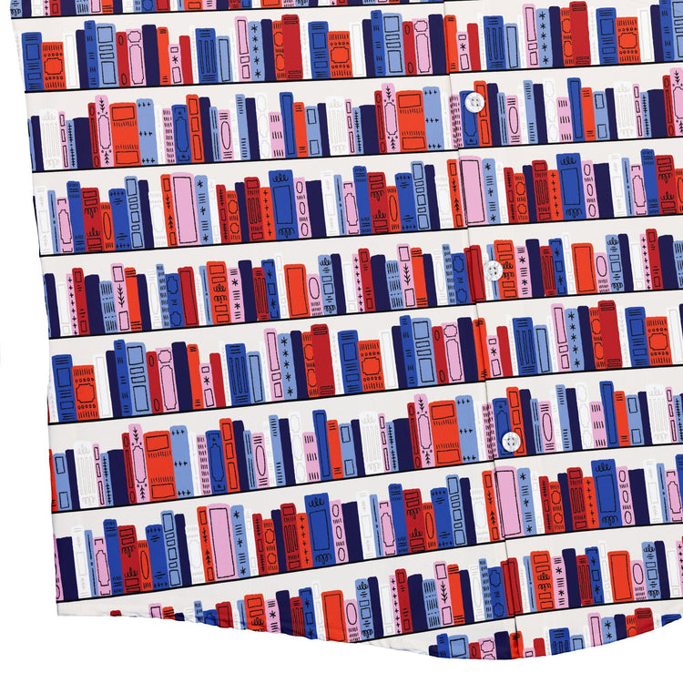 Book Shelf Button Up Shirt Geek Nerd adult sizing book prints Design by Zirkus Design