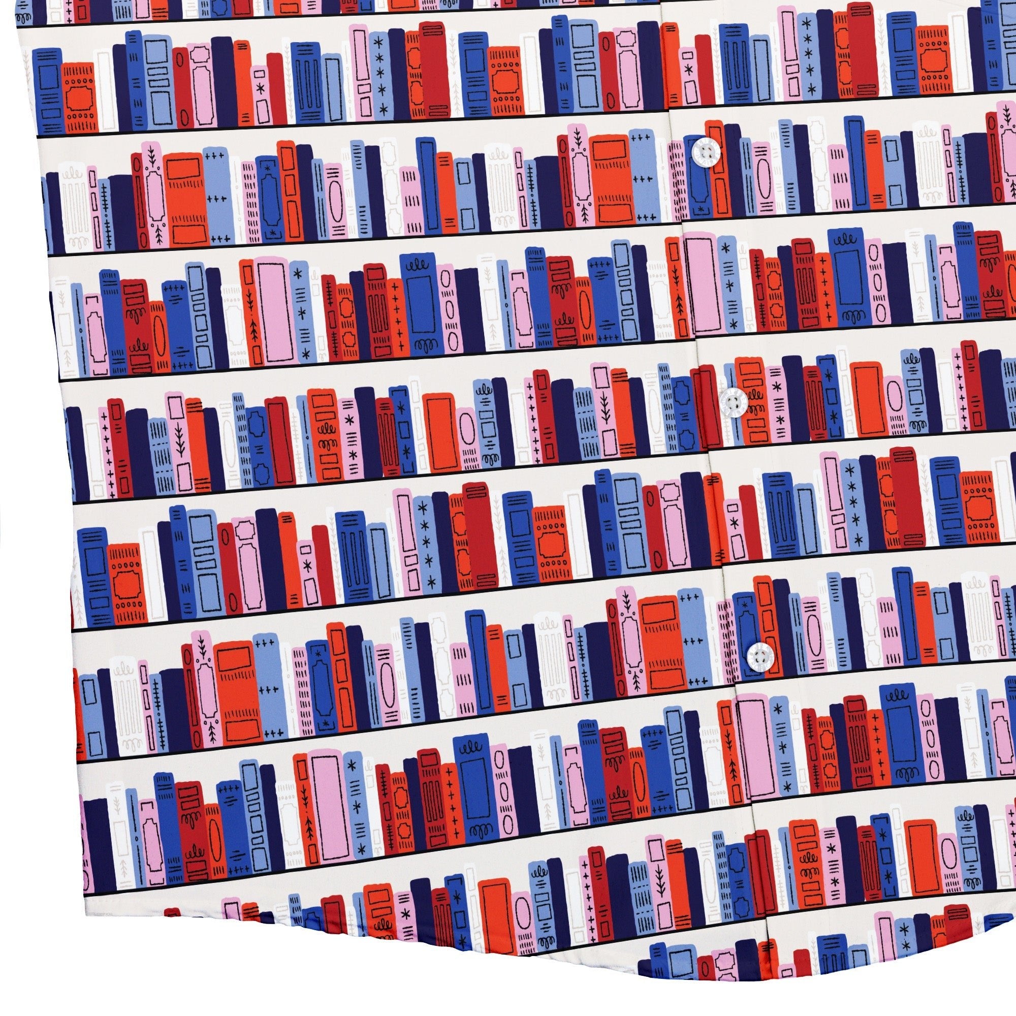 Book Shelf Button Up Shirt Geek Nerd adult sizing book prints Design by Zirkus Design
