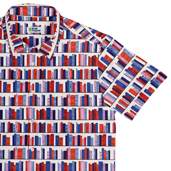 Book Shelf Button Up Shirt Geek Nerd adult sizing book prints Design by Zirkus Design