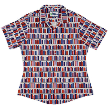 Book Shelf Curvy Button Up Shirt Geek Nerd book prints Design by Zirkus Design q225