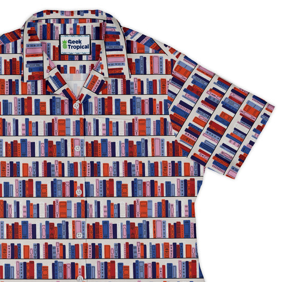 Book Shelf Curvy Button Up Shirt Geek Nerd book prints Design by Zirkus Design q225