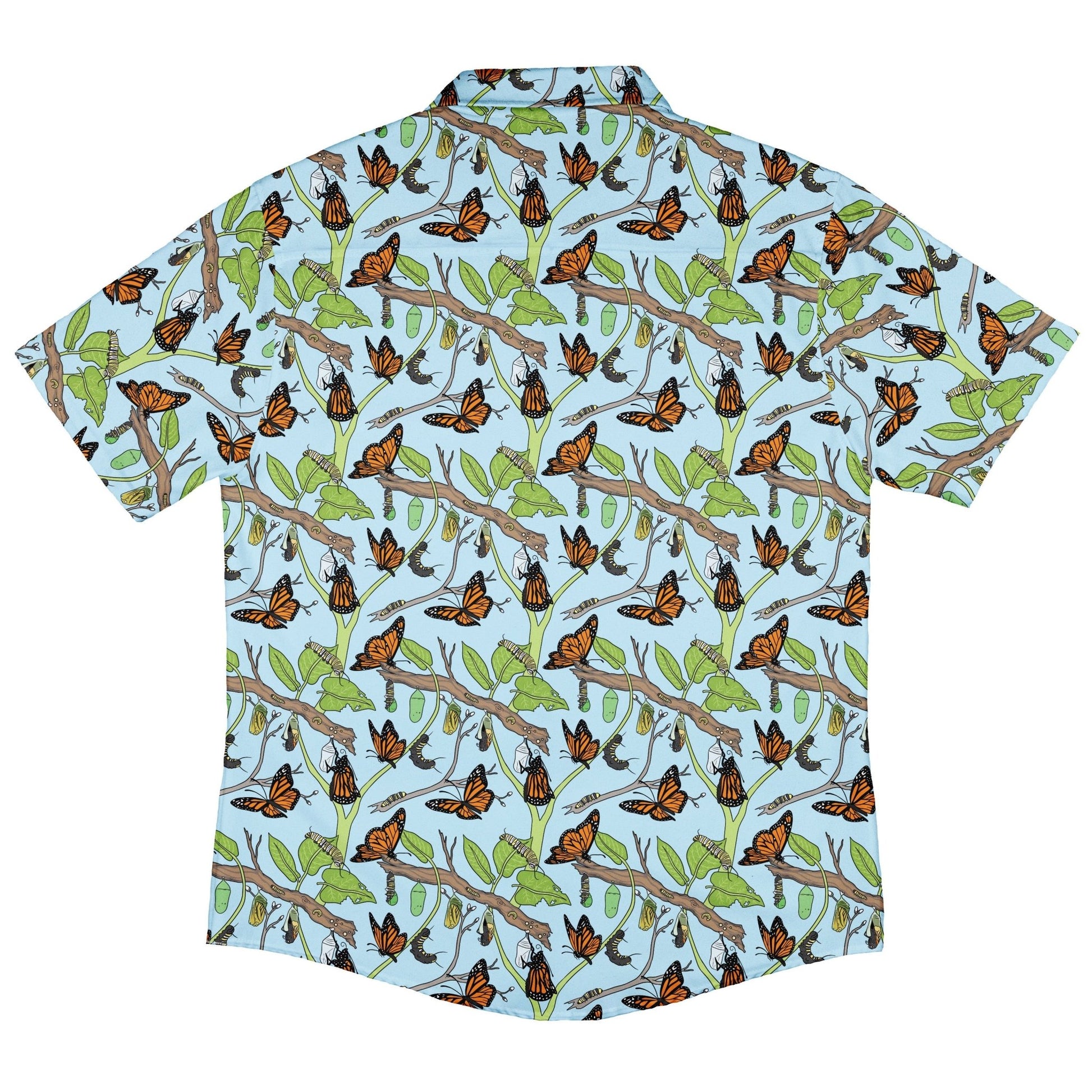 Butterfly Cycle Button Up Shirt Geek Nerd adult sizing botany print Design by Julie Kitzes