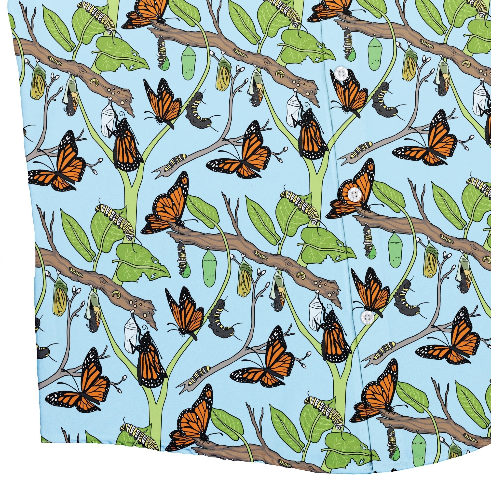 Butterfly Cycle Button Up Shirt Geek Nerd adult sizing botany print Design by Julie Kitzes