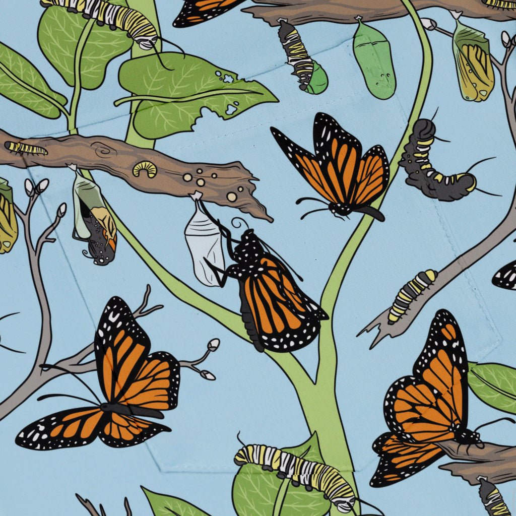 Butterfly Cycle Button Up Shirt Geek Nerd adult sizing botany print Design by Julie Kitzes