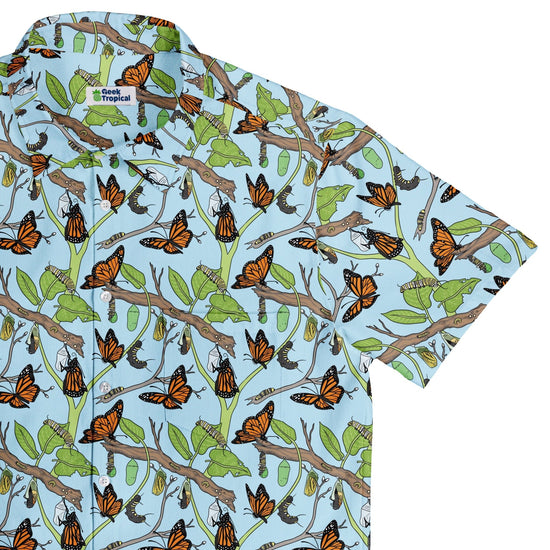 Butterfly Cycle Button Up Shirt Geek Nerd adult sizing botany print Design by Julie Kitzes