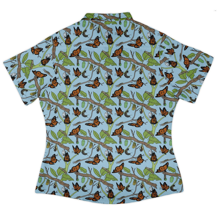 Butterfly Cycle Curvy Button Up Shirt Geek Nerd botany print Design by Julie Kitzes q225