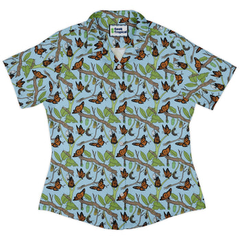 Butterfly Cycle Curvy Button Up Shirt Geek Nerd botany print Design by Julie Kitzes q225