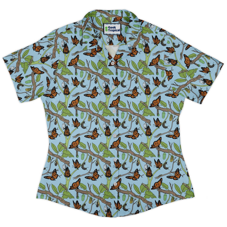 Butterfly Cycle Curvy Button Up Shirt Geek Nerd botany print Design by Julie Kitzes q225