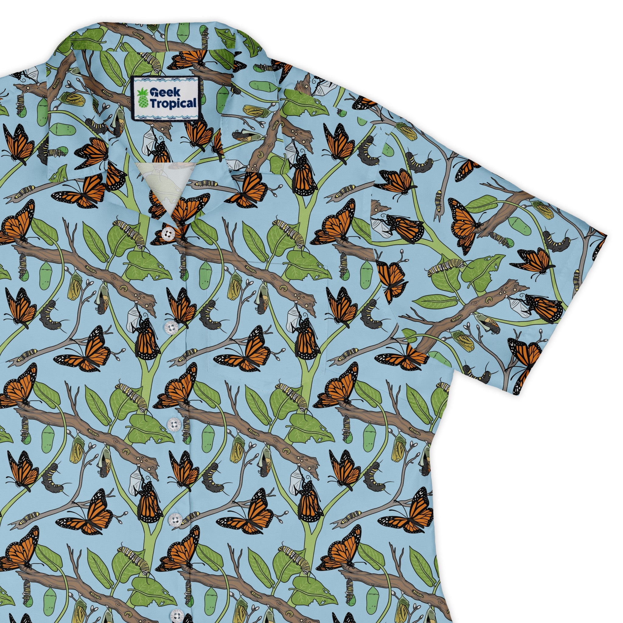 Butterfly Cycle Curvy Button Up Shirt Geek Nerd botany print Design by Julie Kitzes q225