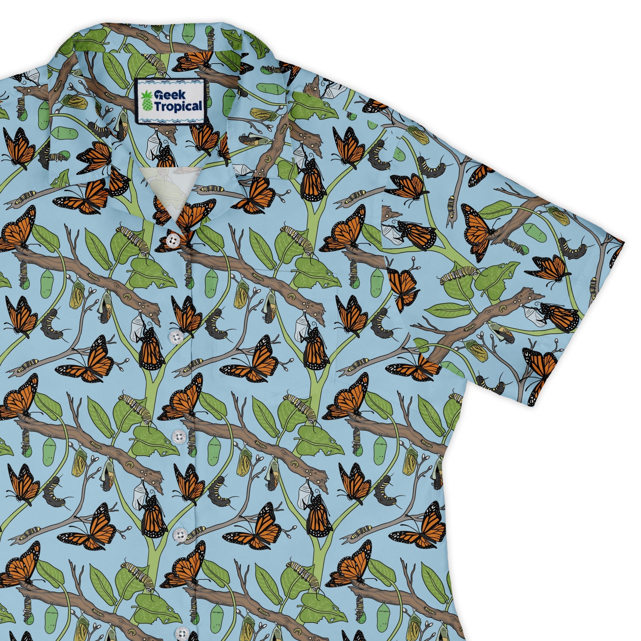 Clearance Ready - to - Ship Butterfly Cycle Curvy Button Up Shirt Geek Nerd botany print Clearance Design by Julie Kitzes