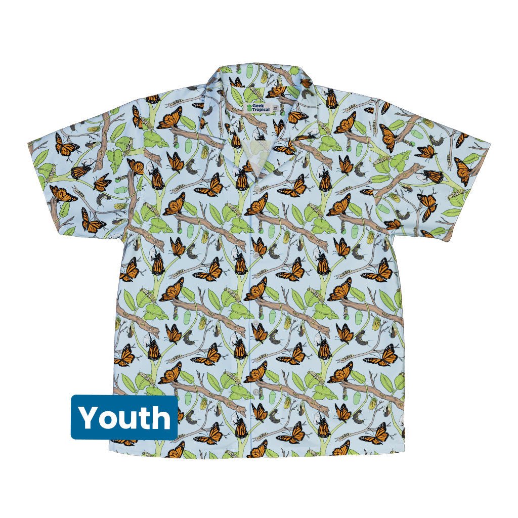 Butterfly Cycle Youth Hawaiian Shirt Geek Nerd botany print Design by Julie Kitzes q225
