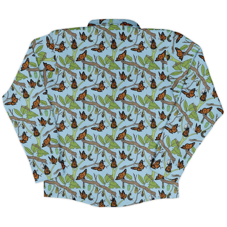Butterfly Cycle Long Sleeve Button Up Shirt Geek Nerd adult sizing botany print Design by Julie Kitzes