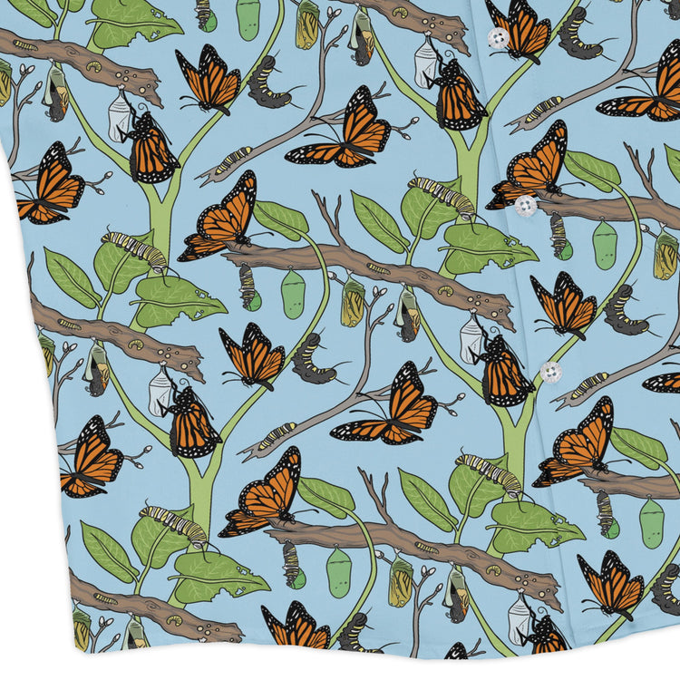 Butterfly Cycle Long Sleeve Button Up Shirt Geek Nerd adult sizing botany print Design by Julie Kitzes