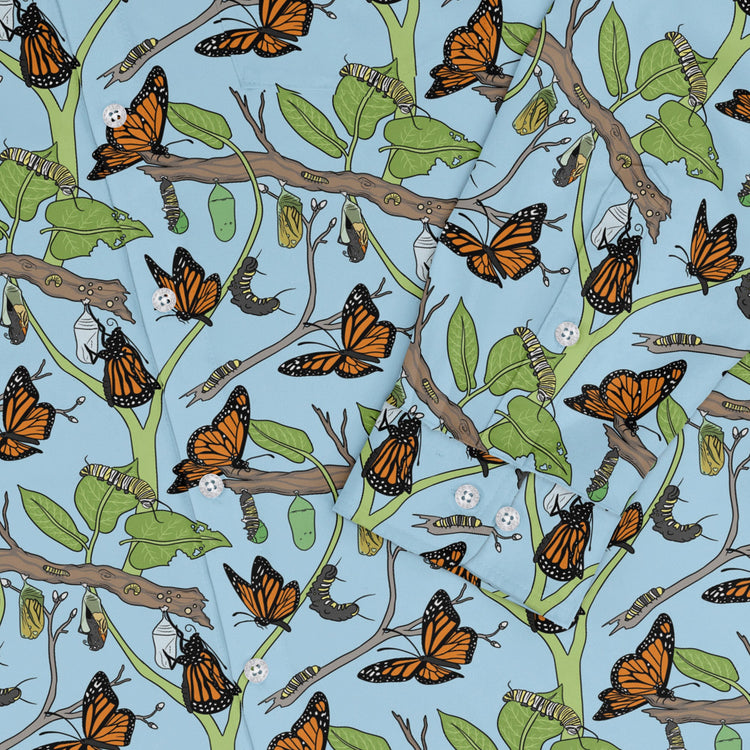 Butterfly Cycle Long Sleeve Button Up Shirt Geek Nerd adult sizing botany print Design by Julie Kitzes