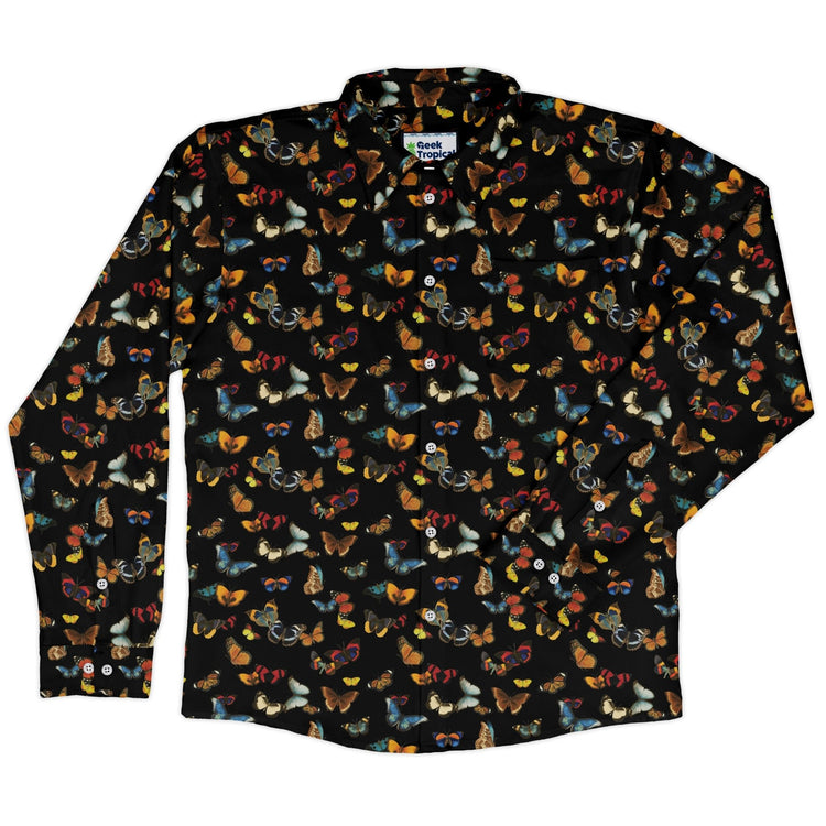 Butterfly Spring Long Sleeve Button Up Shirt Geek Nerd 0925 adult sizing All Adult Button Up Shirts