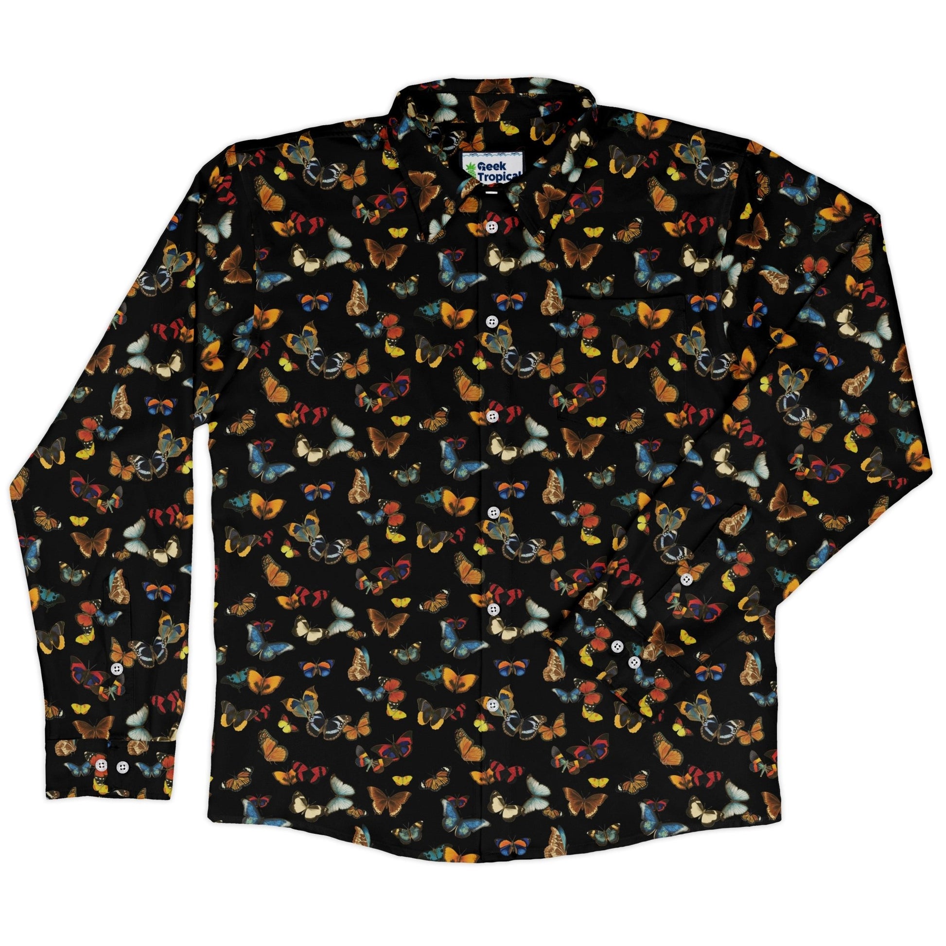 Butterfly Spring Long Sleeve Button Up Shirt Geek Nerd 0925 adult sizing All Adult Button Up Shirts