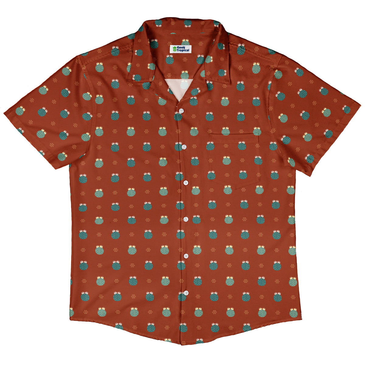 Cactus Spike Desert Dark Button Up Shirt Hawaiian Front