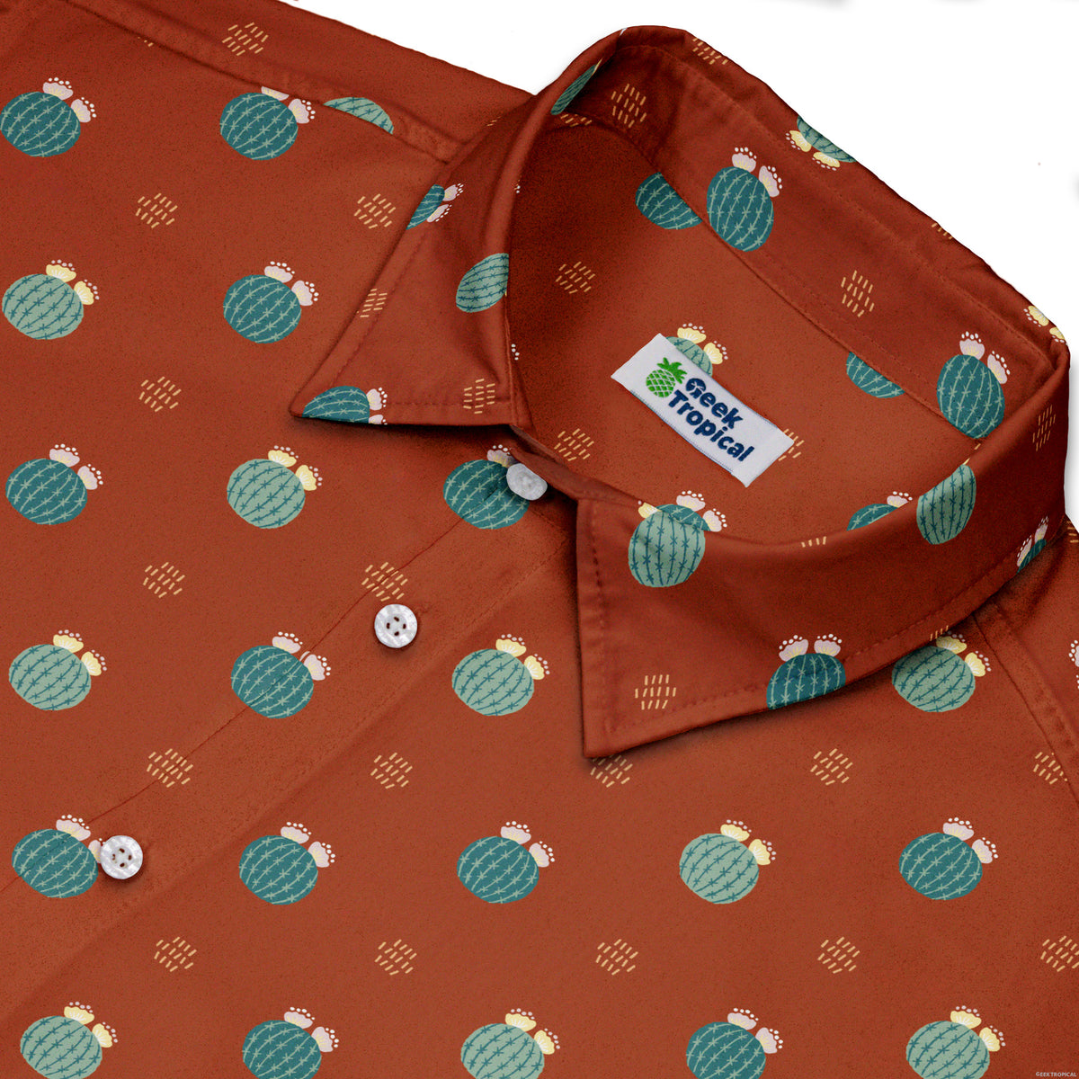 Cactus Spike Desert Dark Button Up Shirt Neck