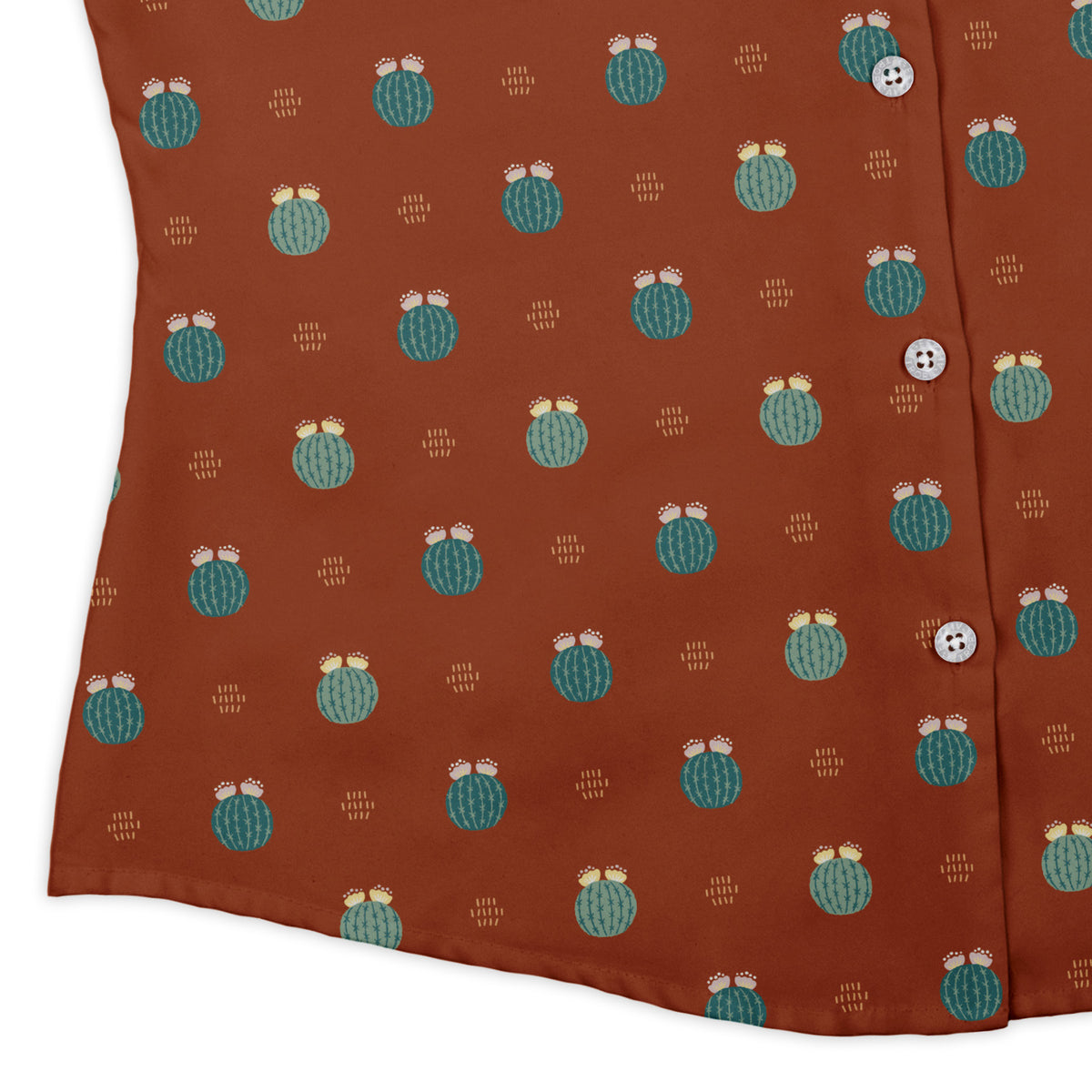 Cactus Spike Desert Dark Curvy Button Up Shirt womens corner