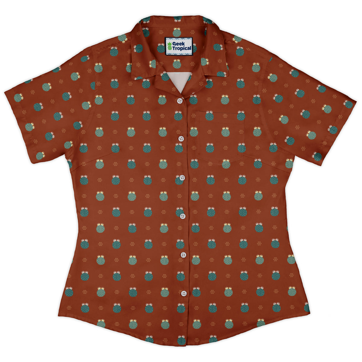 Cactus Spike Desert Dark Curvy Button Up Shirt womens front