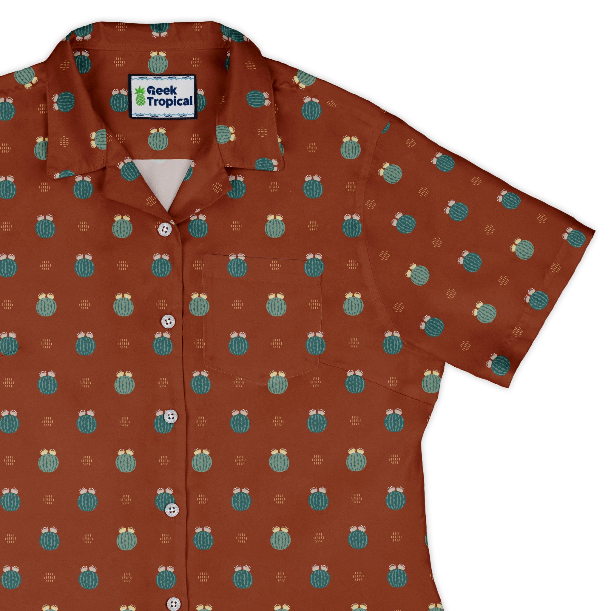 Cactus Spike Desert Dark Curvy Button Up Shirt womens top right