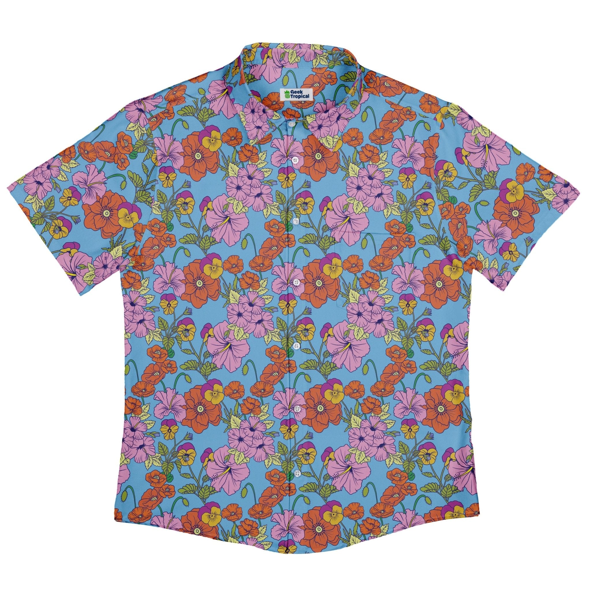 California Flowers Button Up Shirt Geek Nerd adult sizing botany print Design by Julie Kitzes