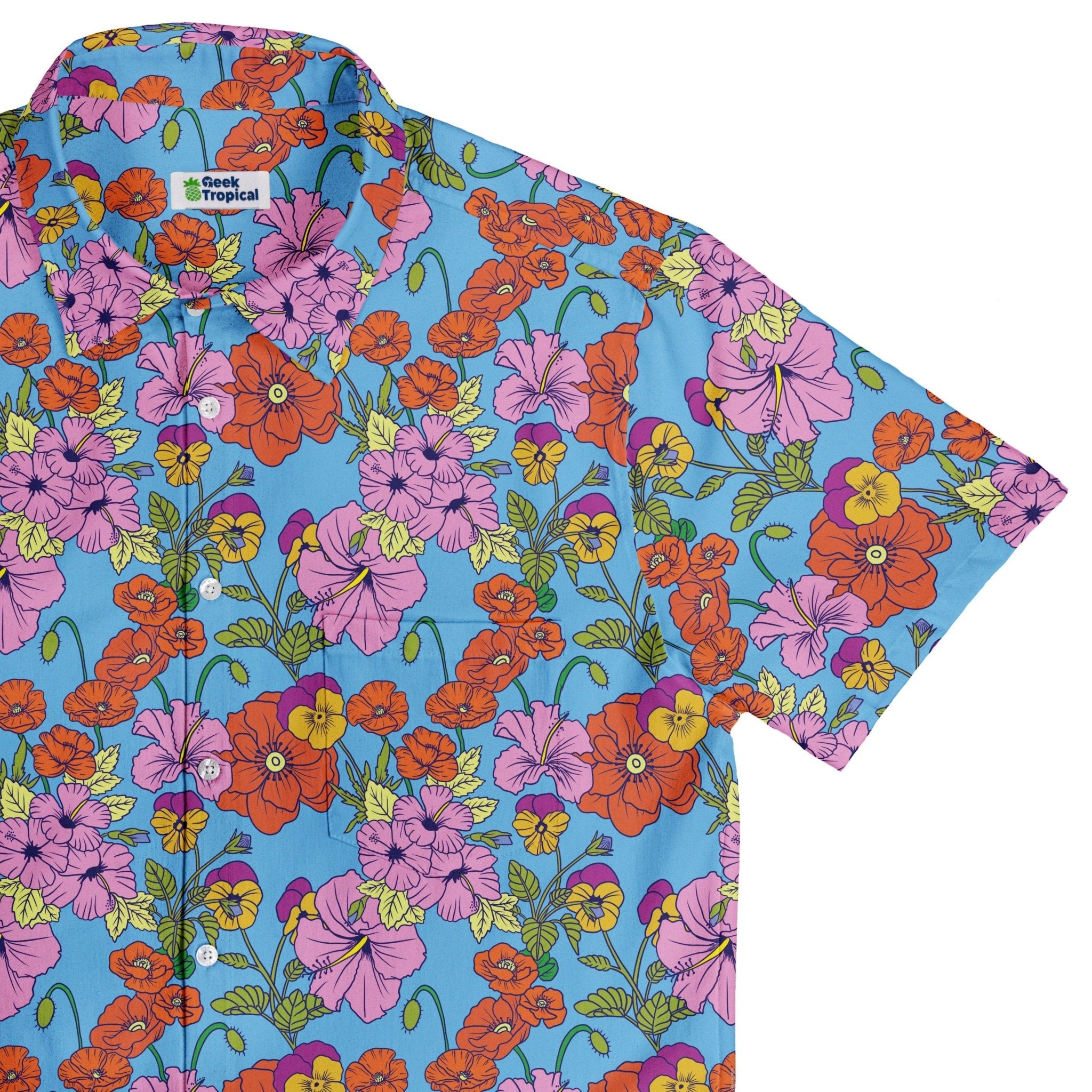 California Flowers Button Up Shirt Geek Nerd adult sizing botany print Design by Julie Kitzes