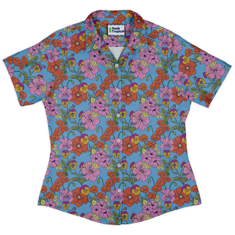 California Flowers Curvy Button Up Shirt Geek Nerd botany print Design by Julie Kitzes q225
