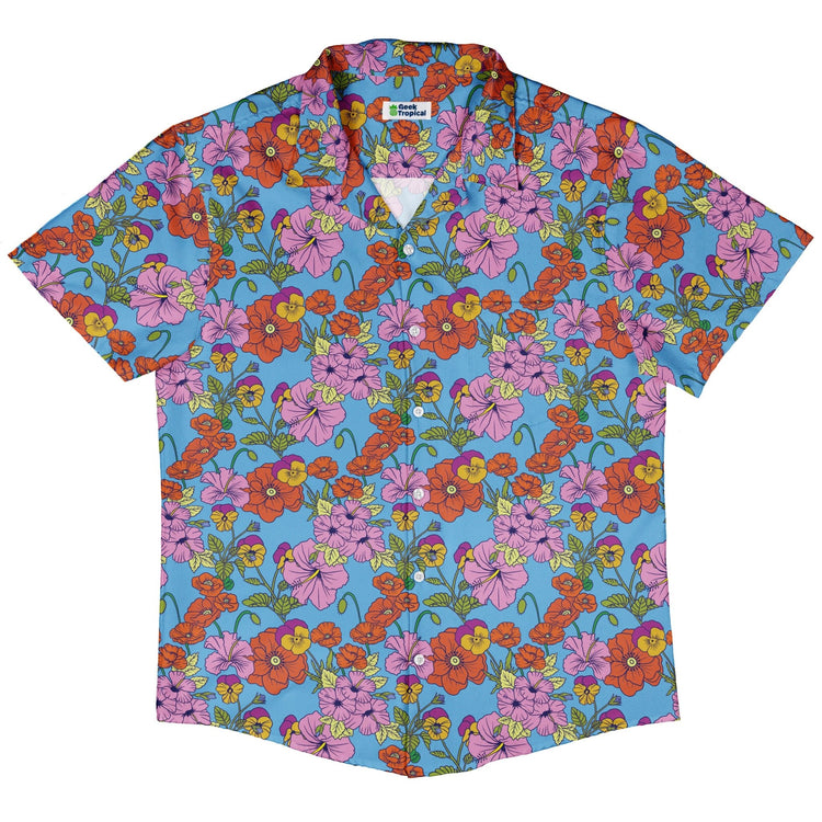 California Flowers Button Up Shirt Geek Nerd adult sizing botany print Design by Julie Kitzes