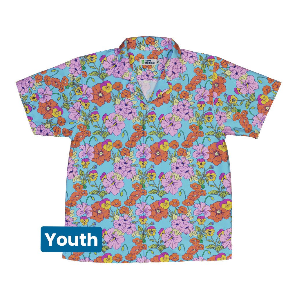 California Flowers Youth Hawaiian Shirt Geek Nerd botany print Design by Julie Kitzes q225