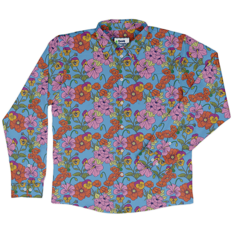 California Flowers Long Sleeve Button Up Shirt Geek Nerd adult sizing botany print Design by Julie Kitzes