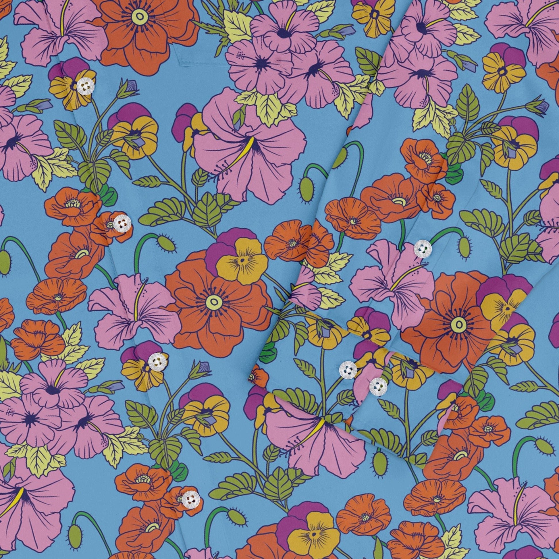 California Flowers Long Sleeve Button Up Shirt Geek Nerd adult sizing botany print Design by Julie Kitzes