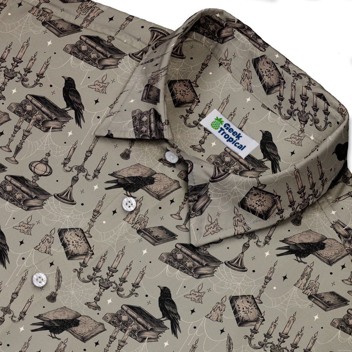 Candelabra and Crows Button Up Shirt Neck