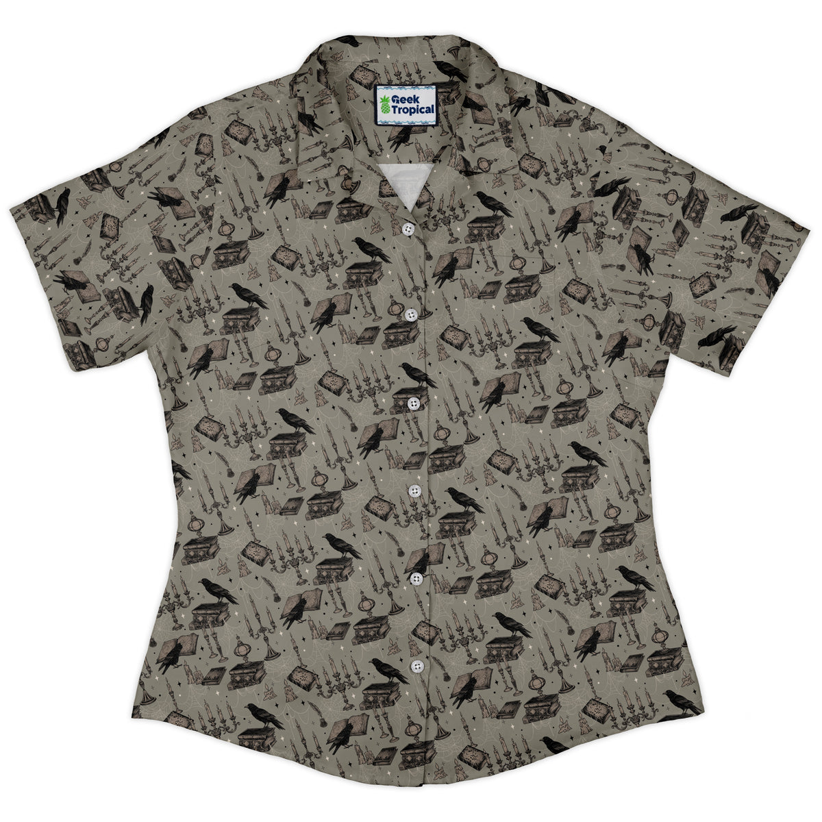 Candelabra and Crows Curvy Button Up Shirt womens front
