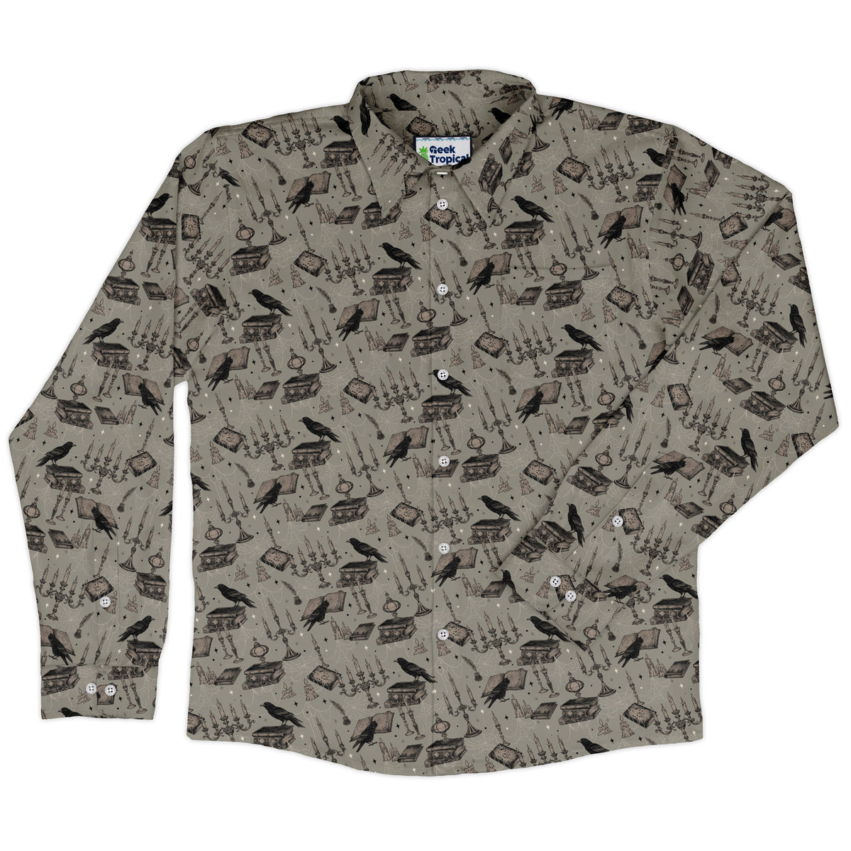 Candelabra and Crows Long Sleeve Button Up Shirt front