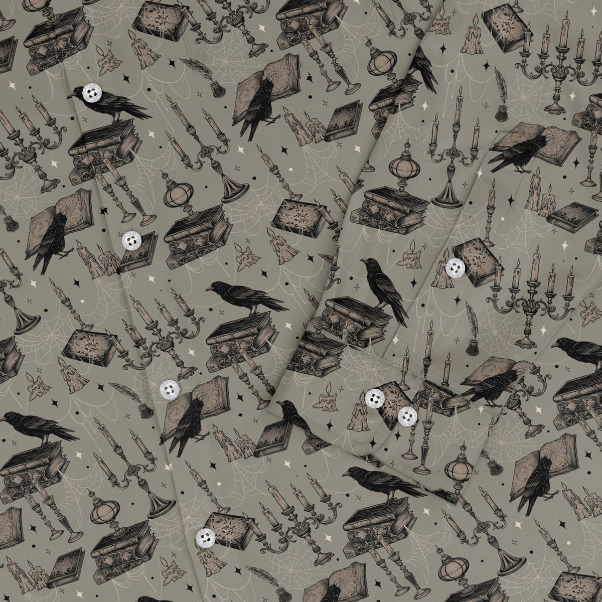 Candelabra and Crows Long Sleeve Button Up Shirt sleeve close