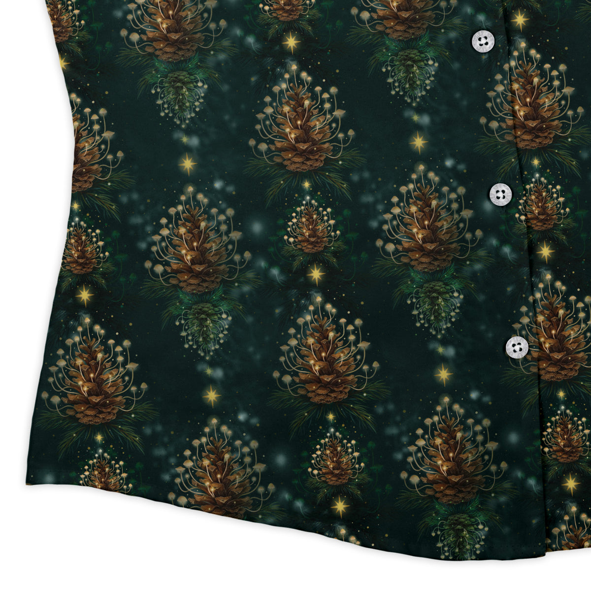 Candlelight Pine Cone Curvy Button Up Shirt womens corner